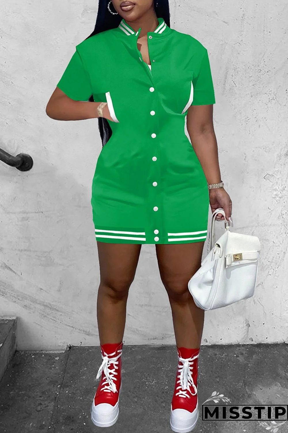 Red Casual Solid Patchwork Pocket Buckle Dresses