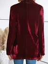Women's Elegant Velvet Blazer, Long Sleeve, Solid Color, Casual Polyester Suit Jacket, No Belt, Fall/Winter Season, H-Shape, Open Front with Single Button, No Waterproof, Knitted Fabric