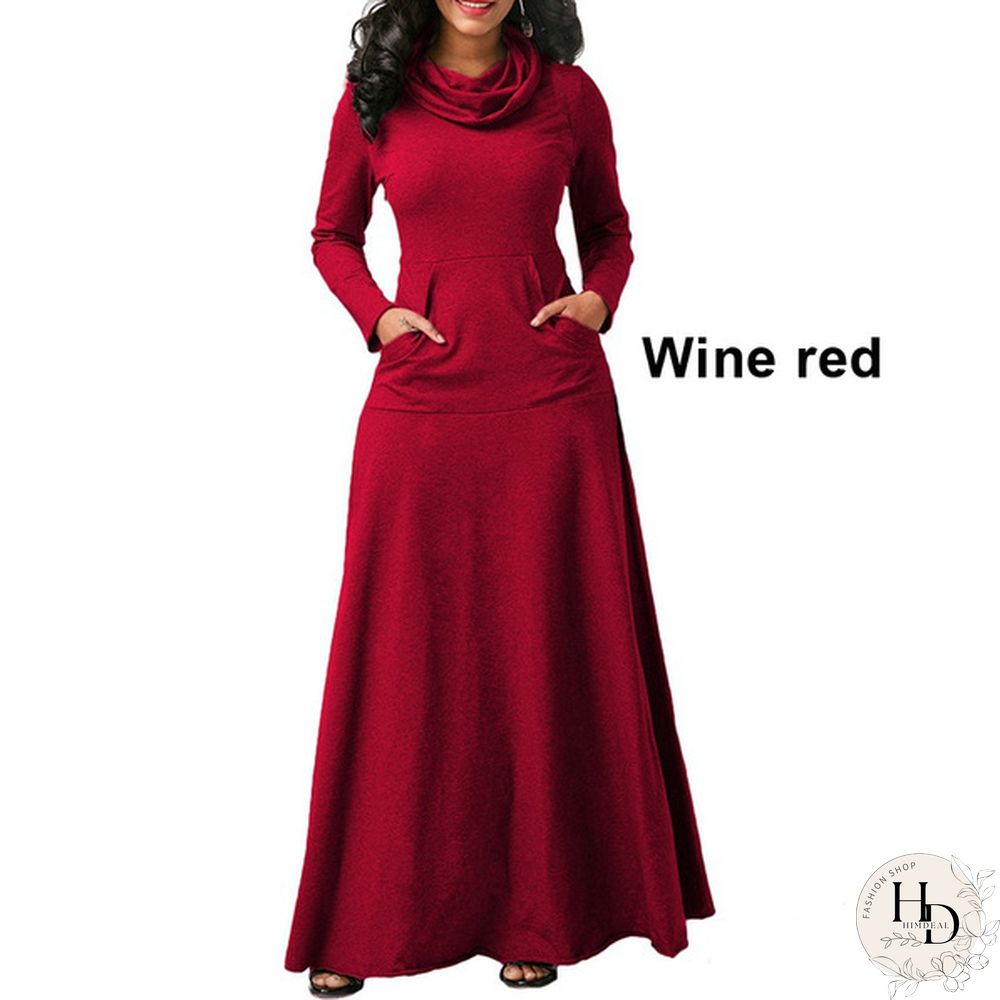 Autumn & Winter Womens Long Sleeve Dress-Pure Colors-Loose Maxi Casual Plus Size S-5Xl