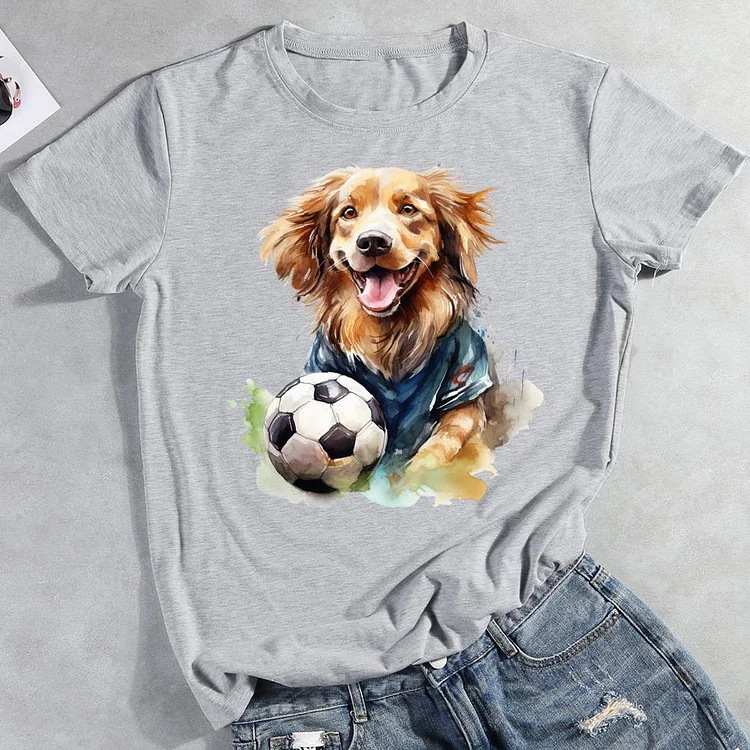 Like Football And Dogs Round Neck T-shirt-0019371