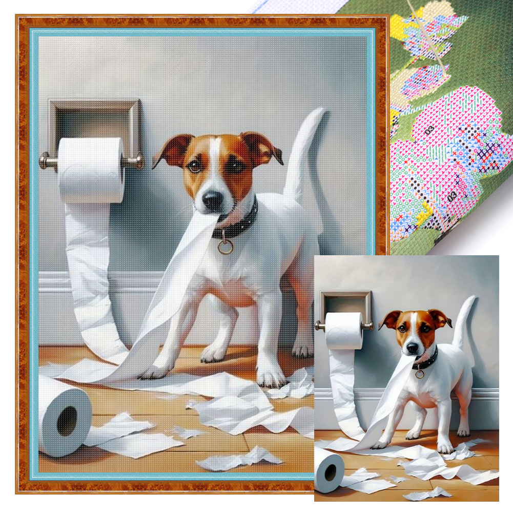 Puppy Destroying The House Full 11CT Pre-stamped Canvas(40*53cm) Cross Stitch