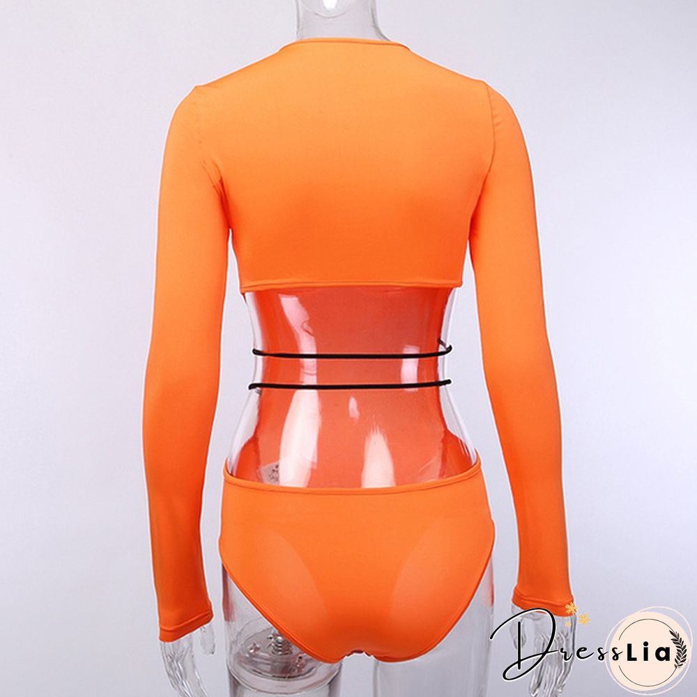 Autumn and Winter Women Neon Bodysuit Hollow-out Waist Bodysuit