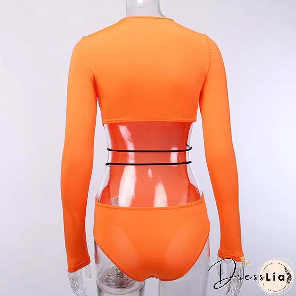 Autumn and Winter Women Neon Bodysuit Hollow-out Waist Bodysuit
