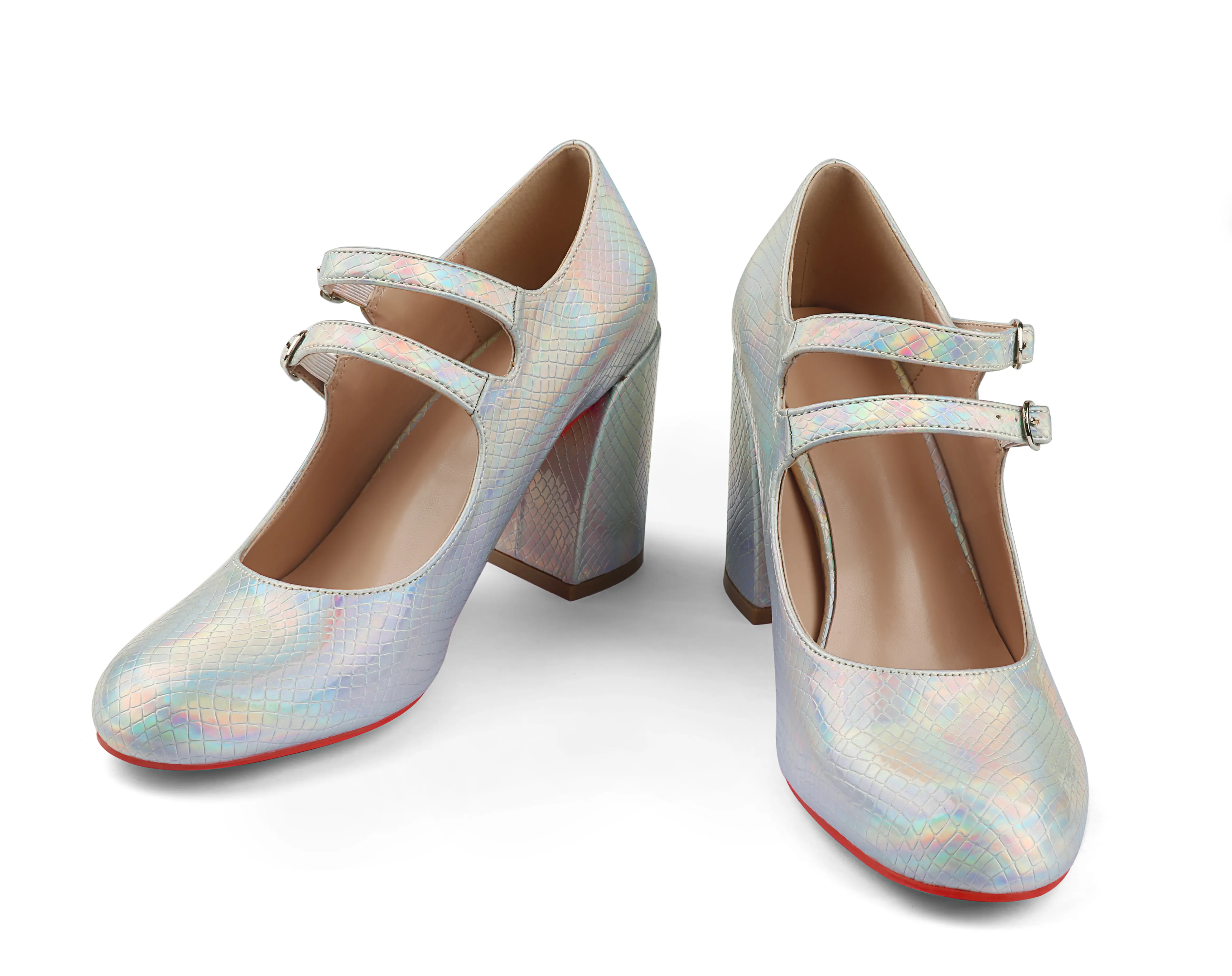 85mm Thick Low Chunky Heels Mary Jane Stone Pattern Closed Toe Work Pumps Comfortable Round Toe Dress Wedding Red Sole Shoes-vocosishoes
