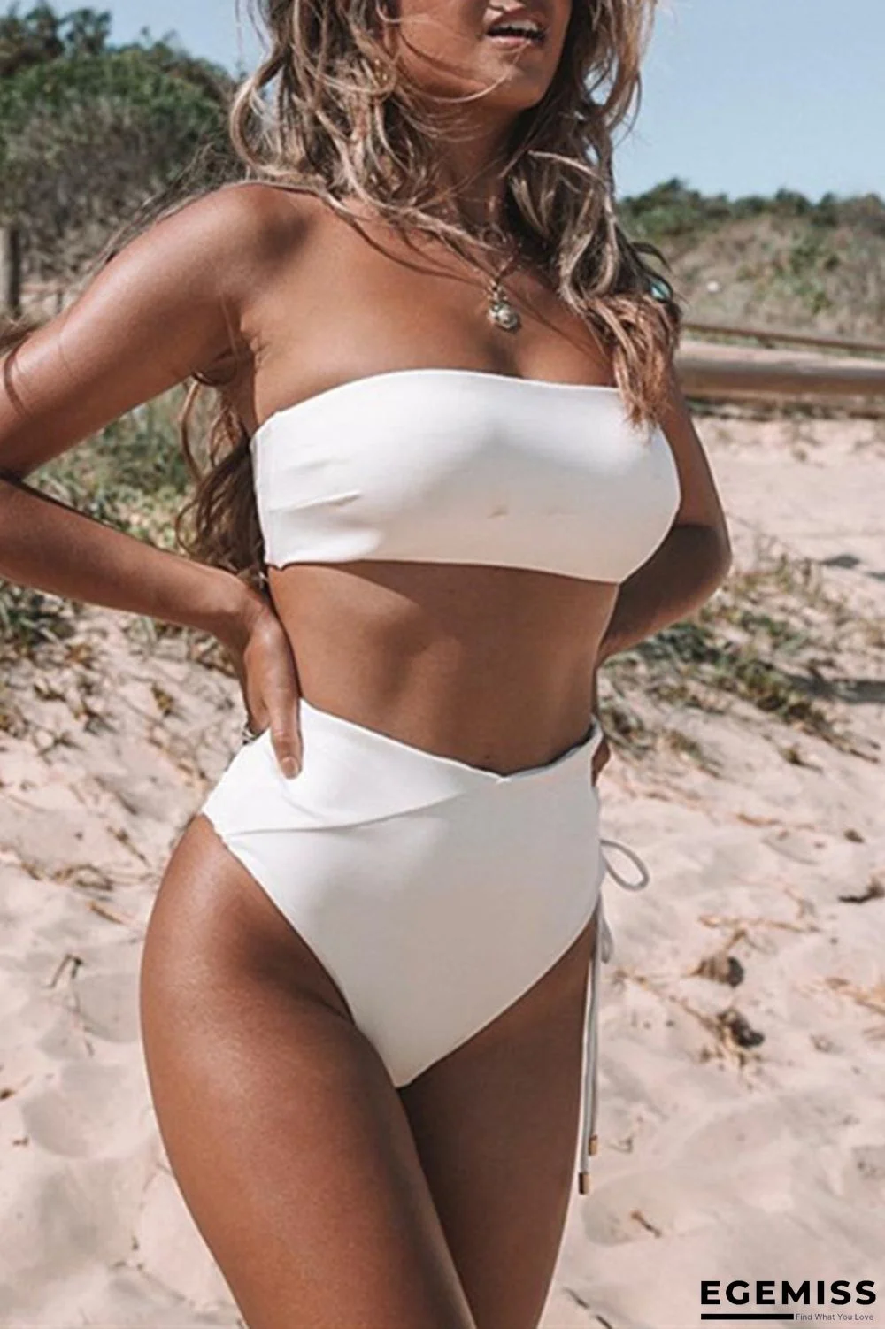 White Fashion Sexy Strapless Solid Leopard Swimwears | EGEMISS