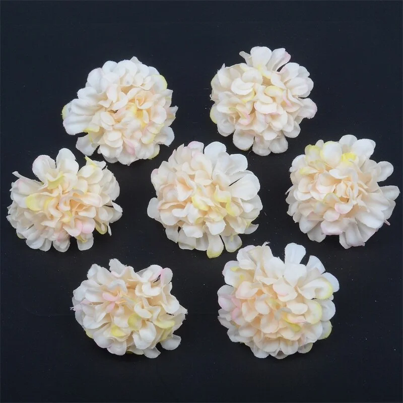 50pcs/lot Mini Artificial Flower Silk Hydrangea Head For Wedding Decoration DIY Wreath Scrapbooking Craft Cheap Fake Flowers