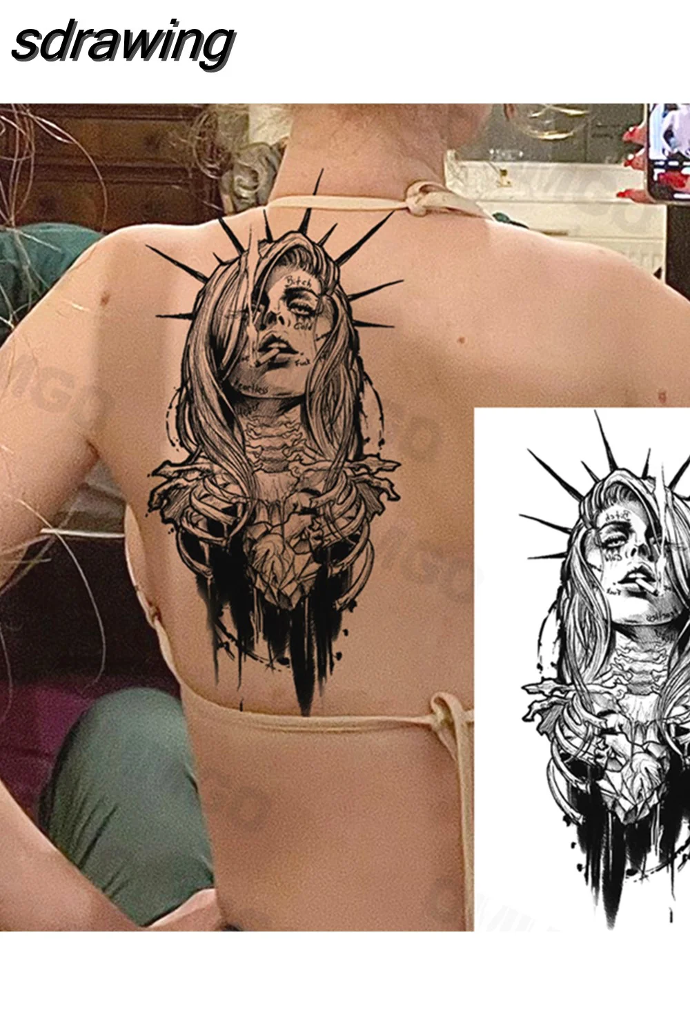 sdrawing Lion Rose Flower Temporary Tattoos For Women Adult Girl Compass Skull Fake Tattoo Arm Thigh Body Art Waterproof Tatoos