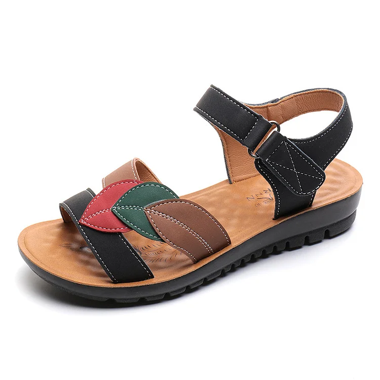 Women's Sandals Summer Flat Soft Bottom Non-Slip Red Comfortable Soft Leather Shoes