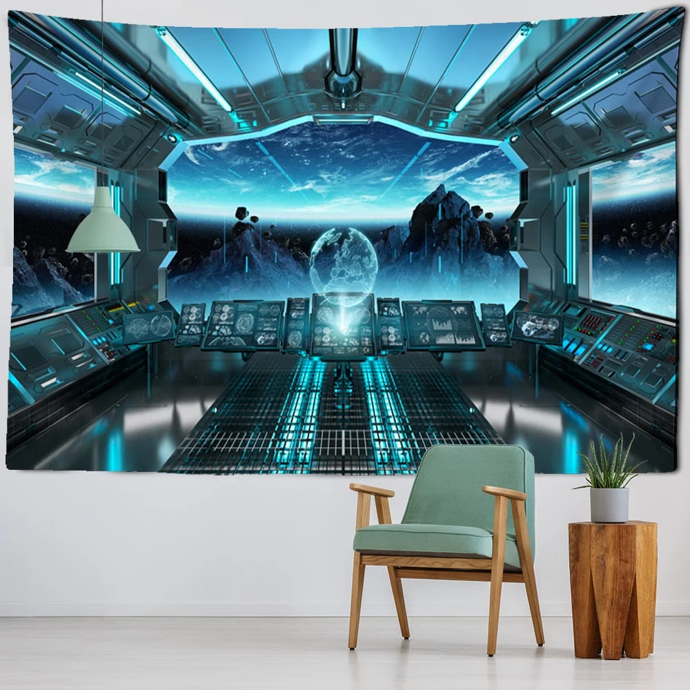 Universe Space Alien Planet Spacecraft UFO Wall Hanging Tapestry Fabric Wall Background Mural Yoga Beach Mat Tapiz Home Decor