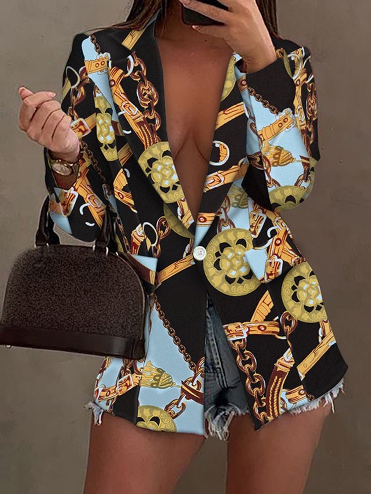 Black plus size print lapel SKUI26917 QueenFunky