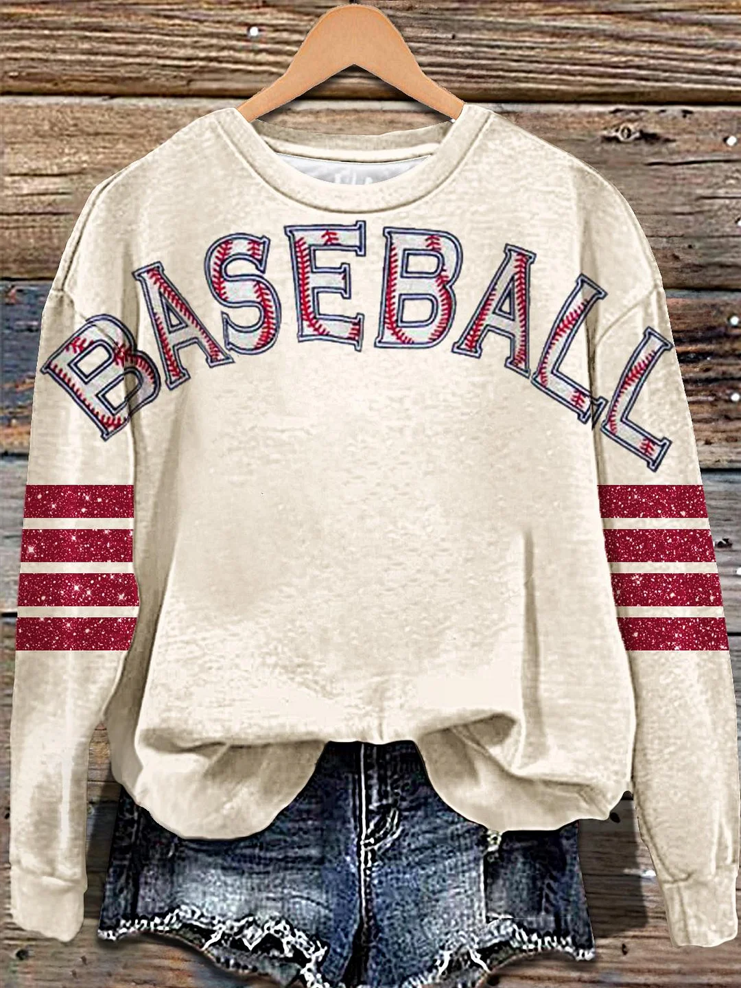 Baseball Vintage Printed Long Sleeve Casual Top