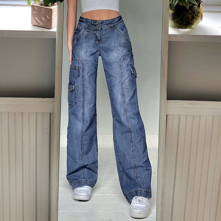 Y2K Streetwear Cargo Jeans Pockets
