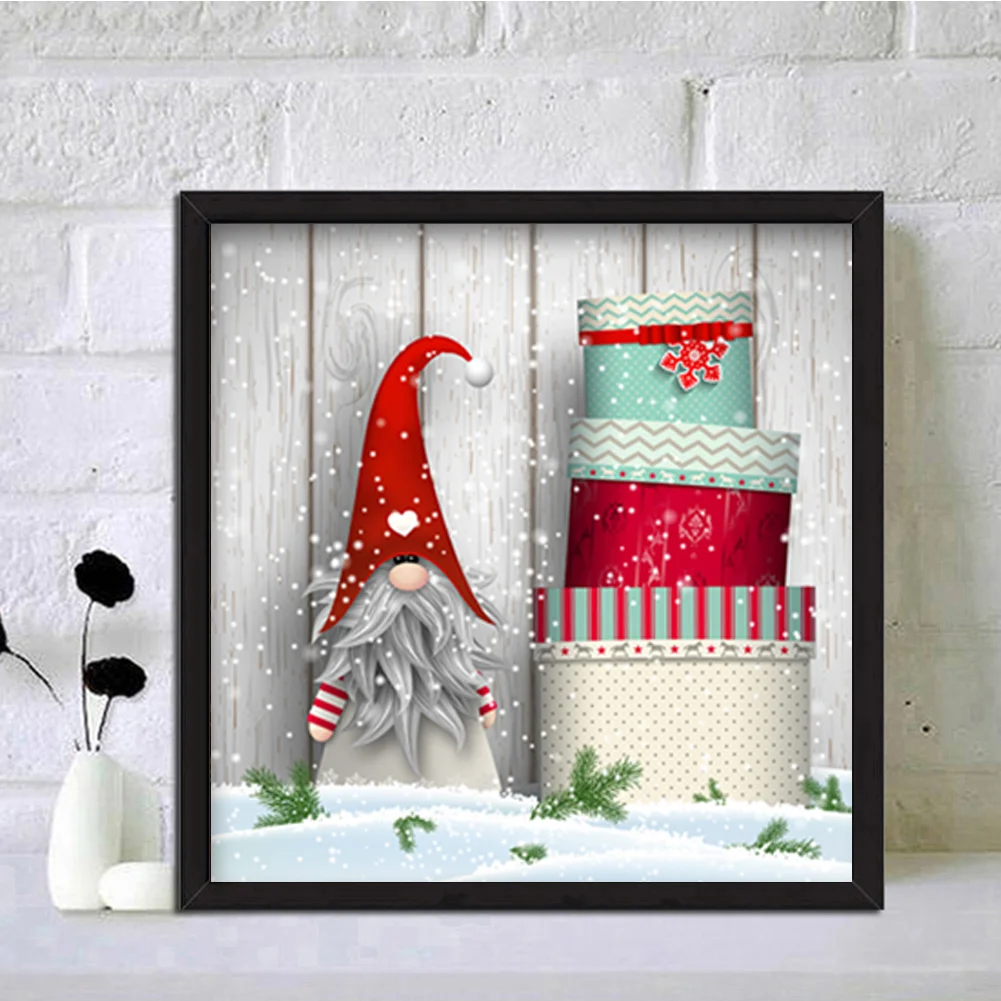 Full Round Diamond Painting 30*30cm - Christmas Gnome With Cake