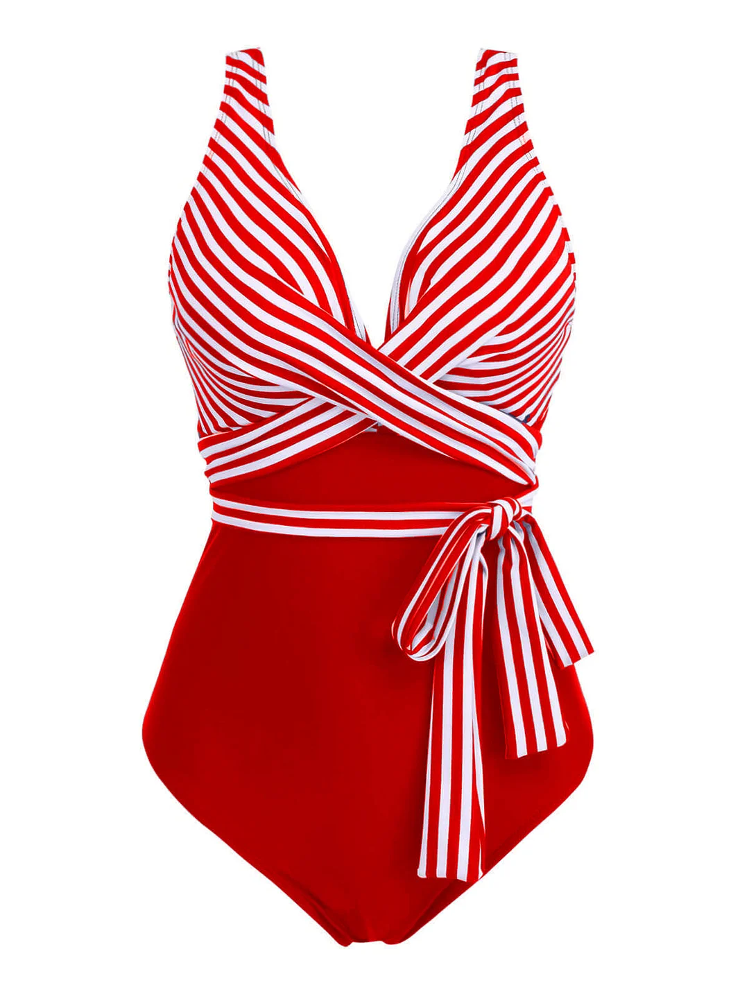 Stripe Lace Up Patchwork One-Piece Swimsuit