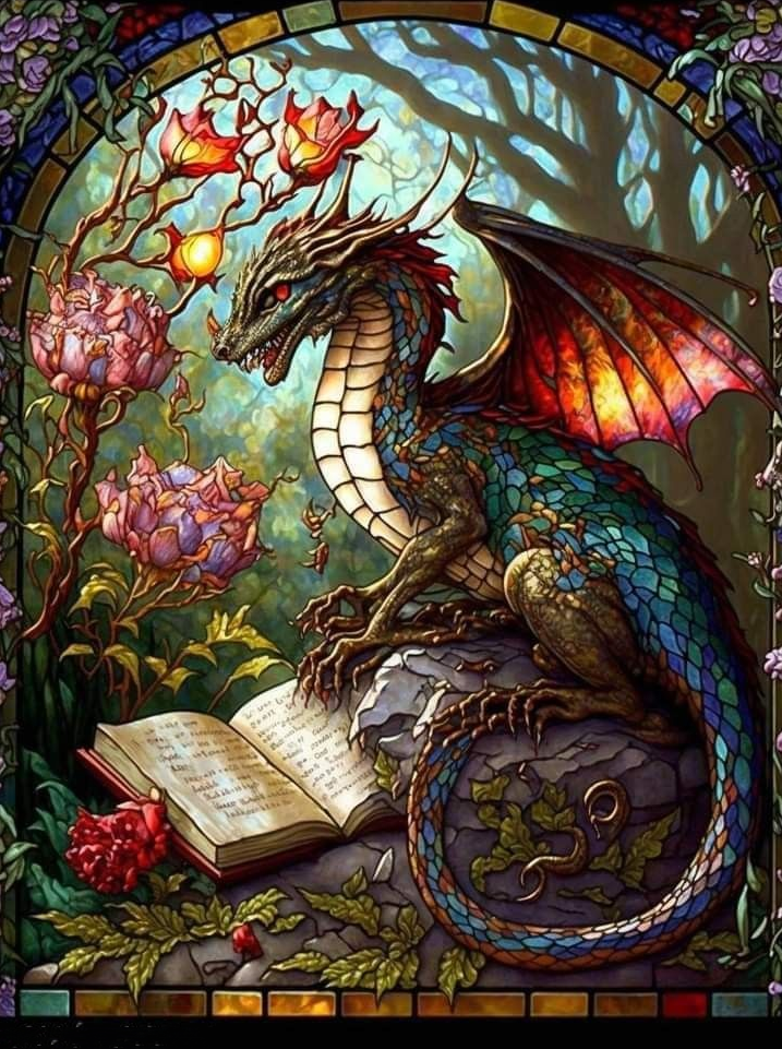 5d Cute Little Dragon Reading Books AB Drills Diamond Painting Art Fantasy  Animals With Flower Mosaic Cross Stitch Wall Decor