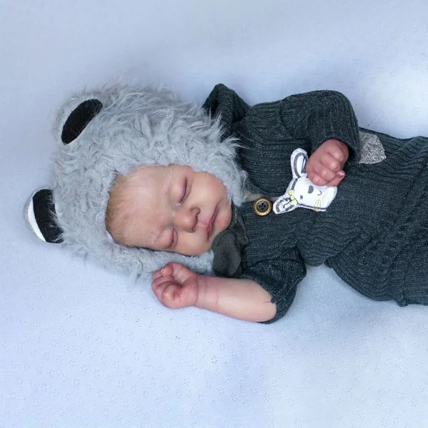 Sleeping Reborn Boy Hector 17" Lifelike Soft Weighted Body Handmade Silicone Reborn Doll Set,with Clothes and Bottle