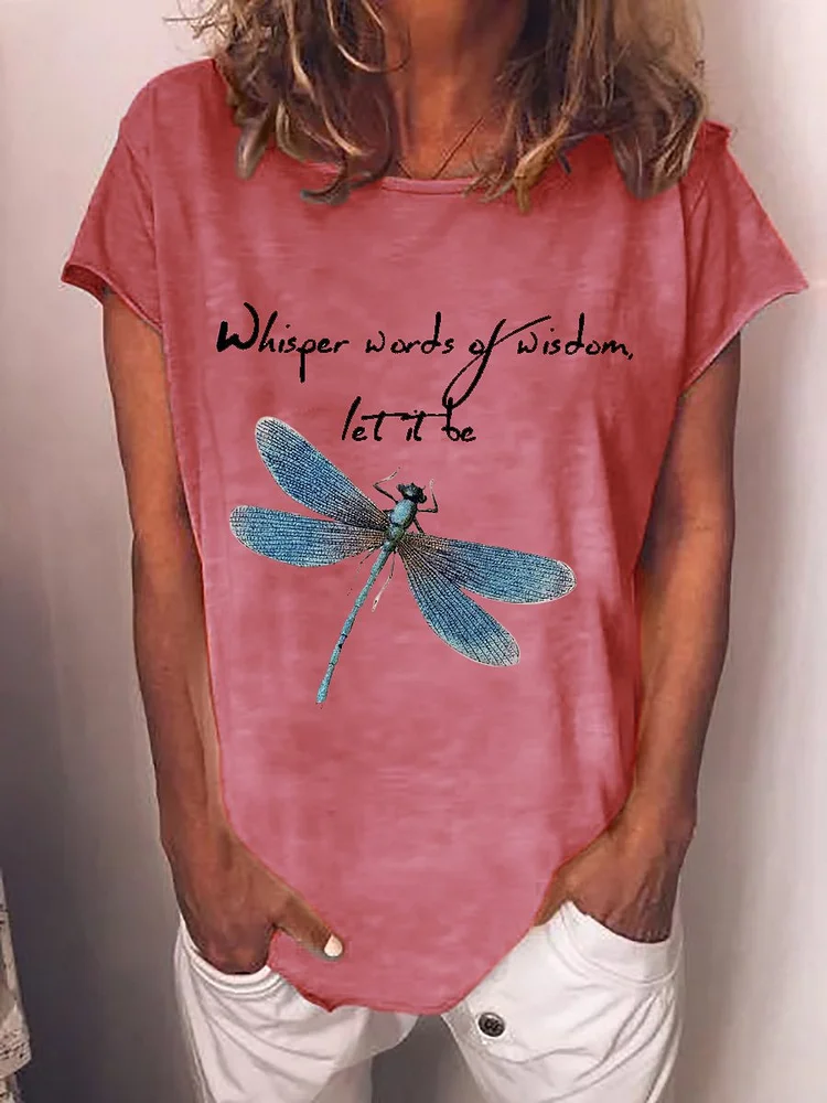 Bestdealfriday Women's Whisper Words Of Wisdom Let It Be Dragonfly Print Tee