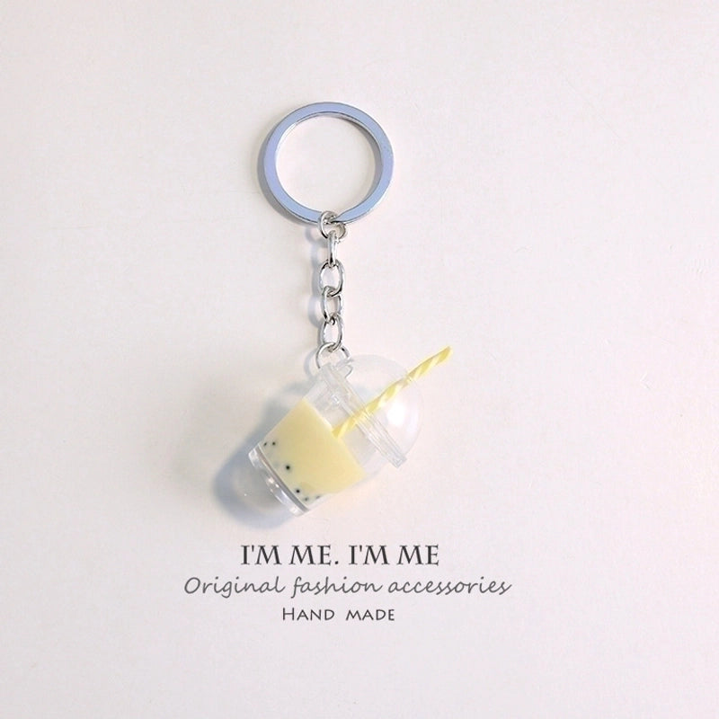 Minimalist Milk Tea Plastic Bag Pendant Keychain