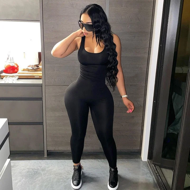 Abebey  Sport Cut Out Backless Bodycon Jumpsuit Active Wear Black One Piece Outfit Women Summer Baddie Clothes C70-BE17