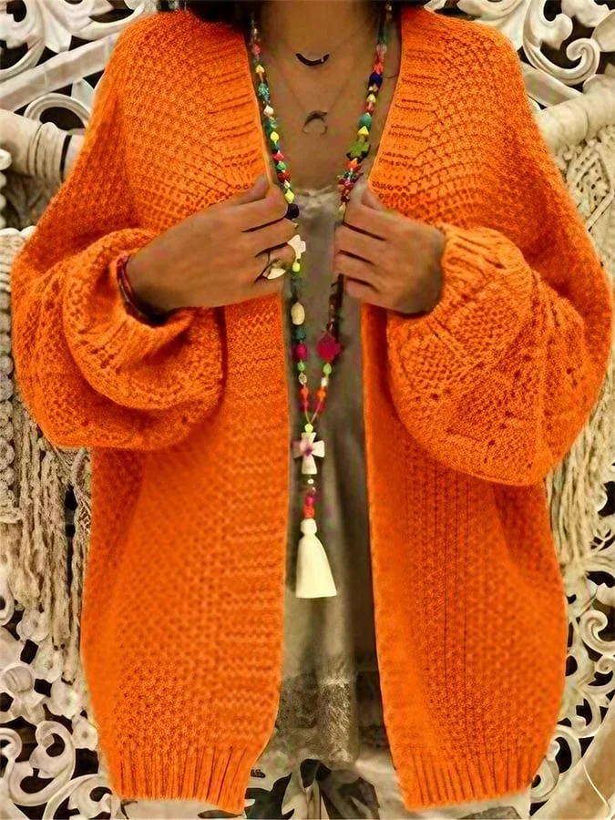 Women's Fashion Solid Color Loose Hollow Sweater Jacket