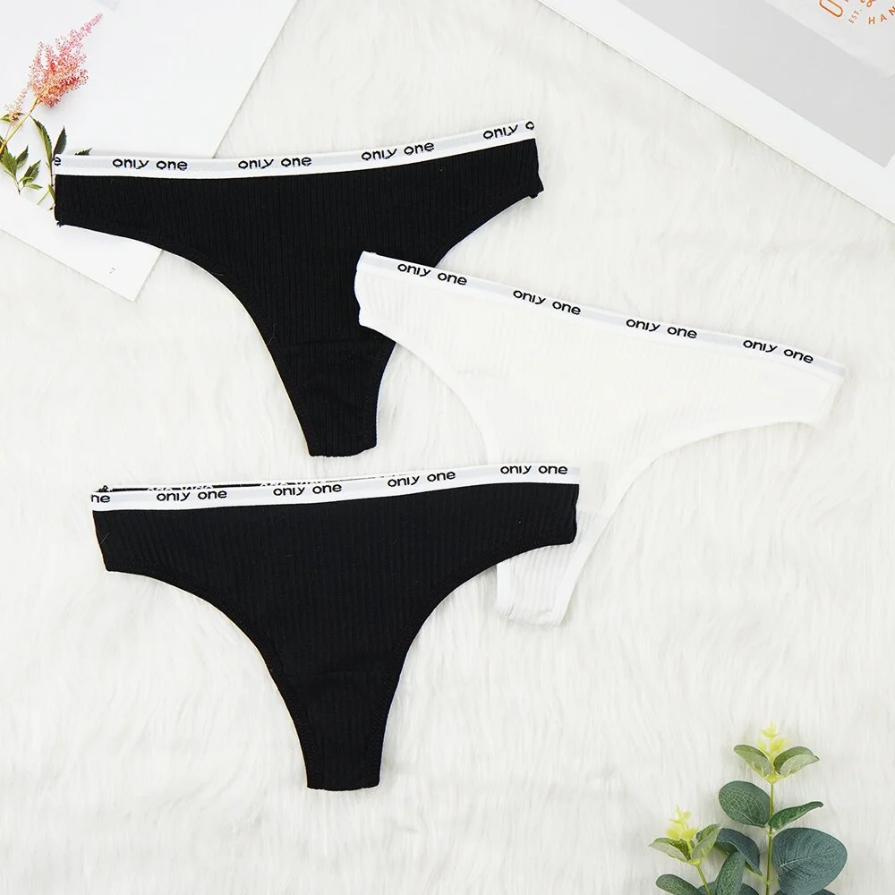 Billionm Sexy Panties for Women Thongs Bikini Ladies Lingerie Underwear Cotton Breathable Sporty Thread Letter Low Rise T Back