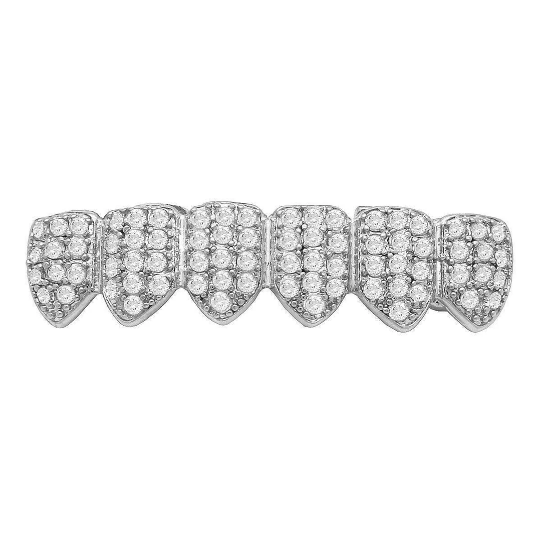 18K White Gold Plated Iced Out Hiphop Teeth Grillz-VESSFUL