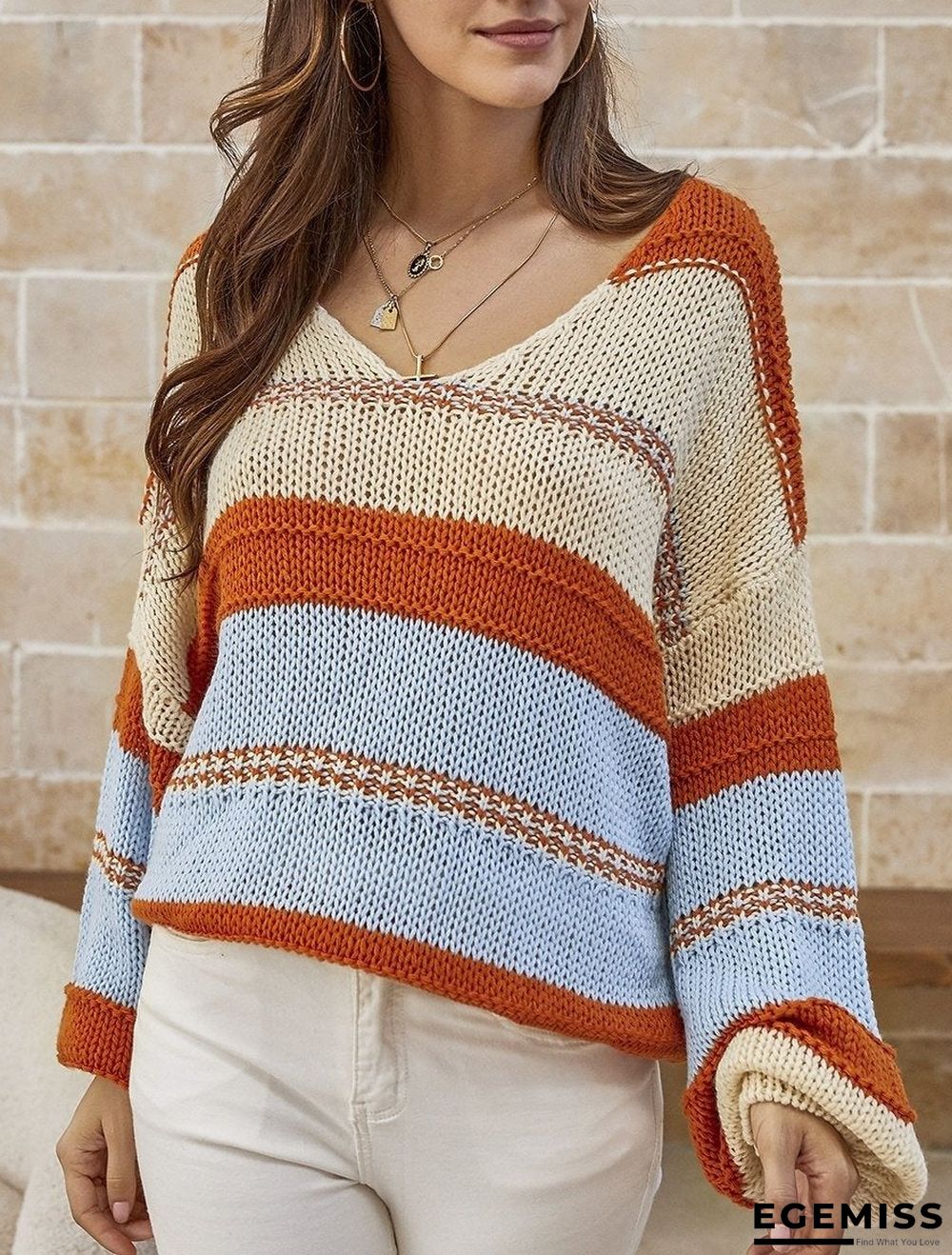 Fashionable And Casual Women's Woollen Striped Top | EGEMISS