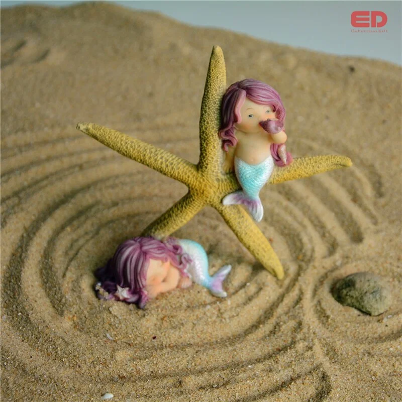 Everyday Collection Miniature Fairy Garden and Aquarium Decorations Resin Little Mermaid Starfish Ornament Blue Return Gift