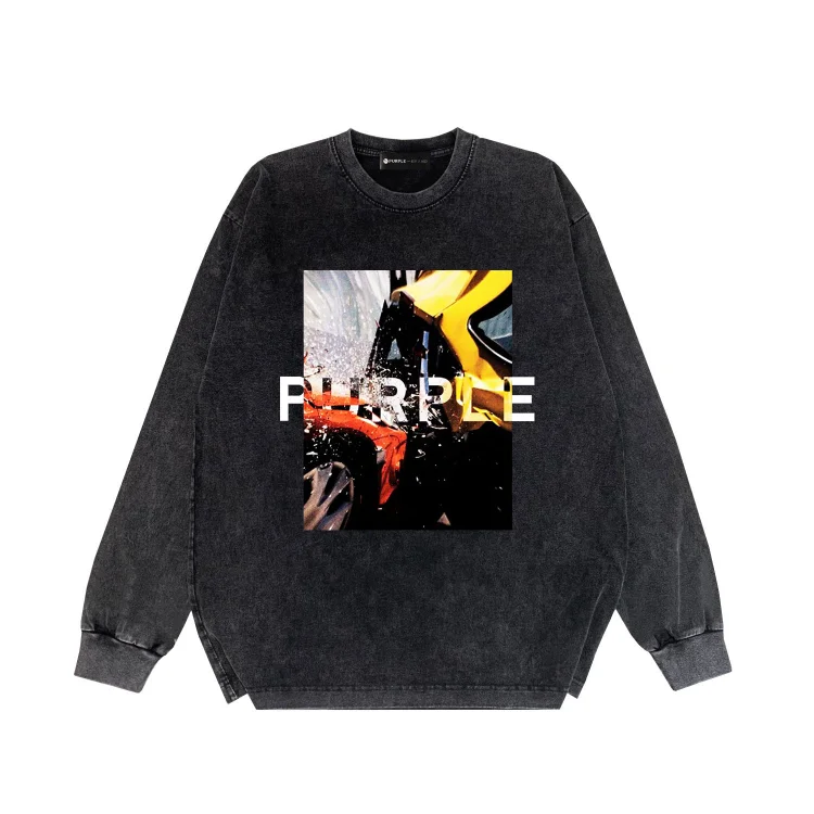 Purple Brand Distressed Long Sleeve Shirt Fashion Distressed Loose Long-sleeved Top