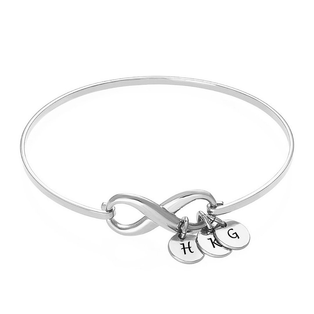 Infinity Bangle Bracelet with Initial Charms