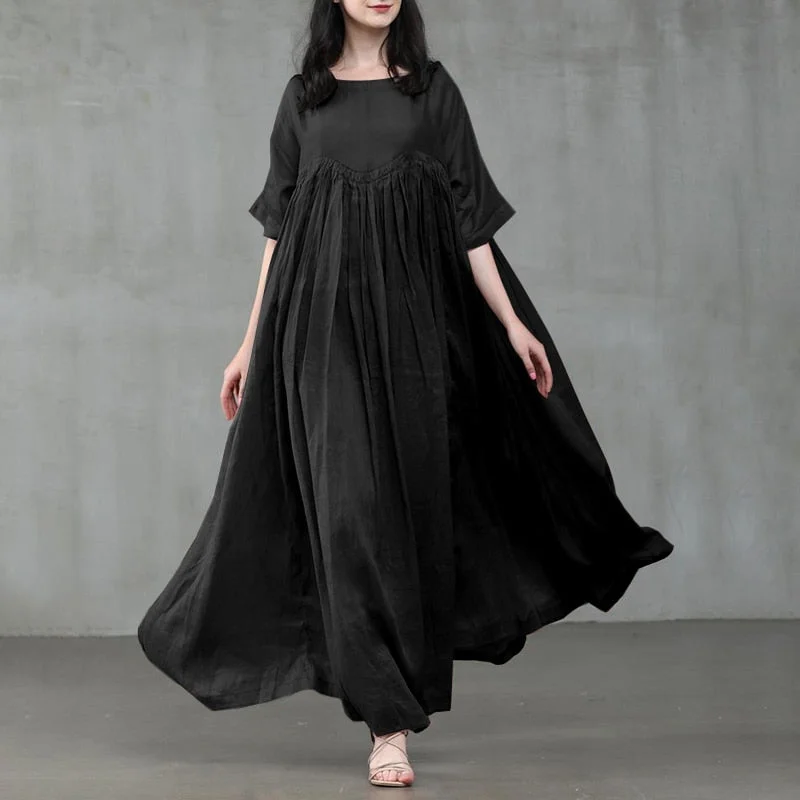 Women's Summer Sundress ZANZEA 2022 Kaftan Pleated Maxi Dress Casual Half Sleeve Long Vestidos Female O Neck Robe