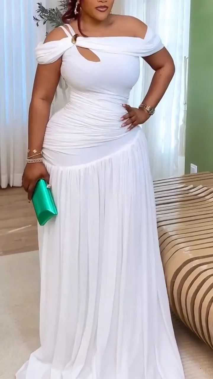 Women Off Shoulder Patchwork Hollowed Out Dinner Party Style Elegant Temperament Dress
