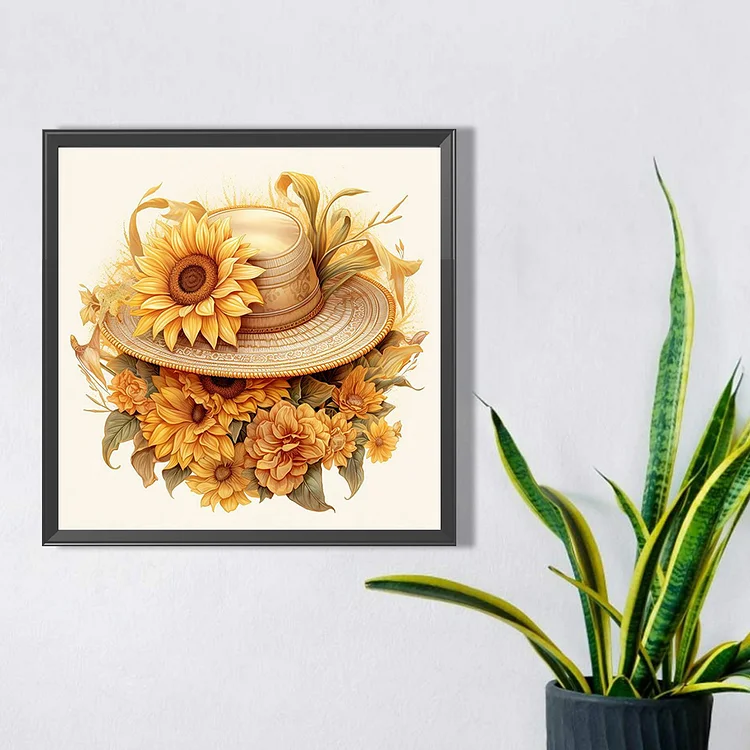 Sunflower and Hat - Full Square(Partial AB Drill) - Diamond Painting(45*45cm )