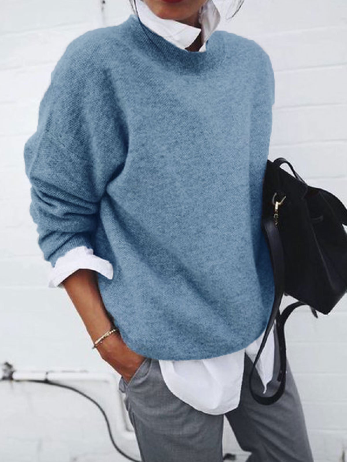 Mature Men Fashion Long Sleeve Pullover Sweater Fall And Winter Fashion Solid Color Knitted Tops