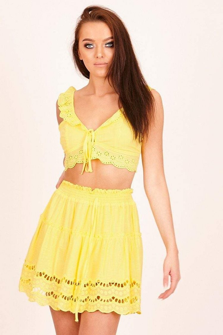 Yellow Broderie Frill Mini Skirt Katch Me