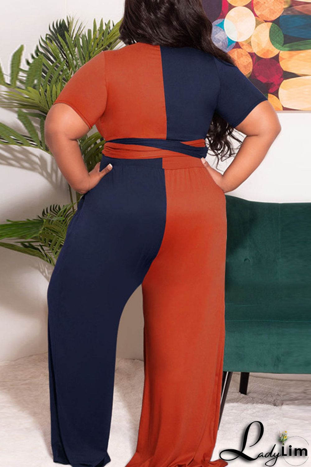 Black Casual Solid Bandage Split Joint O Neck Plus Size Two Pieces