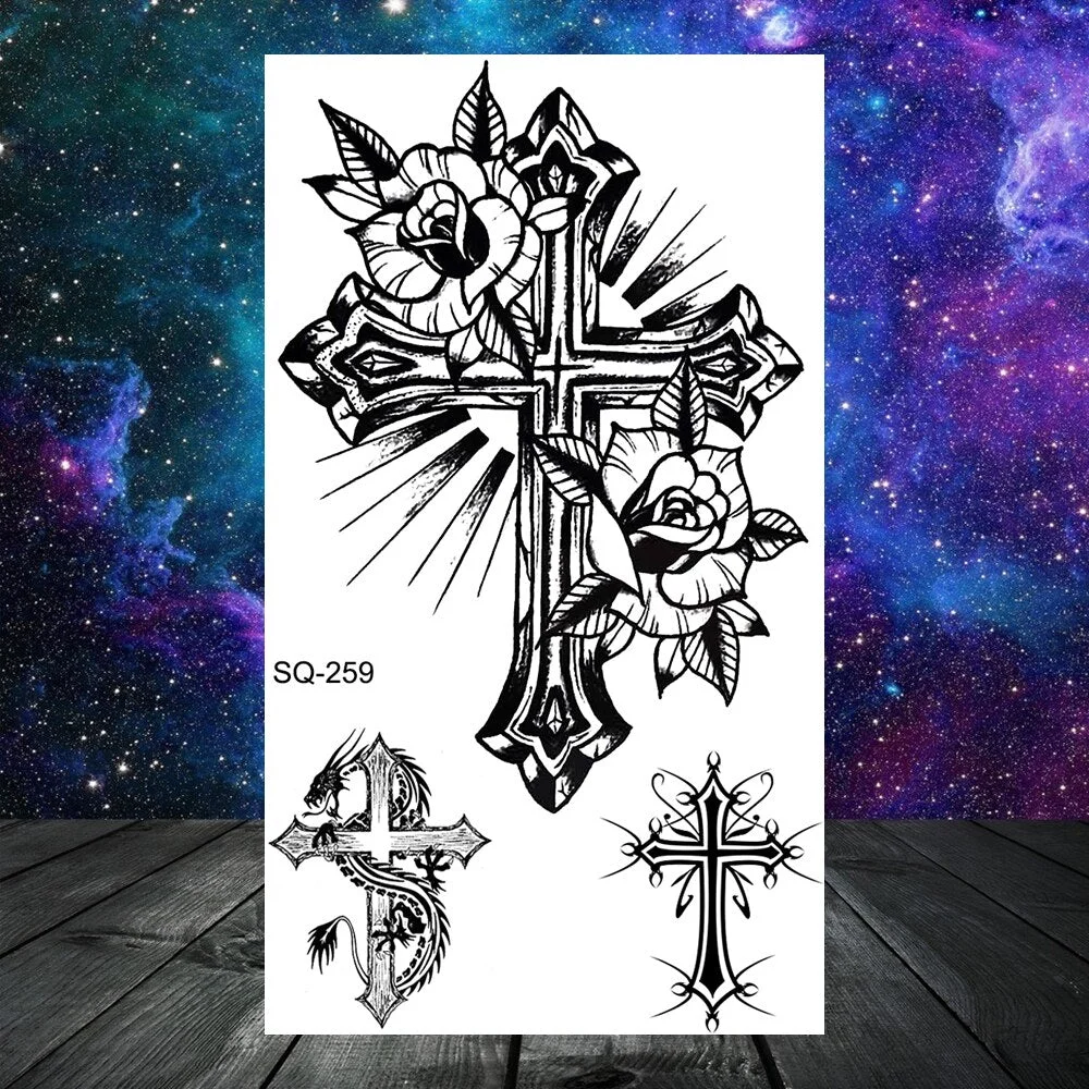 Small Skull Henna Feather Arrow Temporary Tattoos For Women Adult Kids Cross Scorpion Anchor Fake Tattoo Neck Arm Finger Tatoos