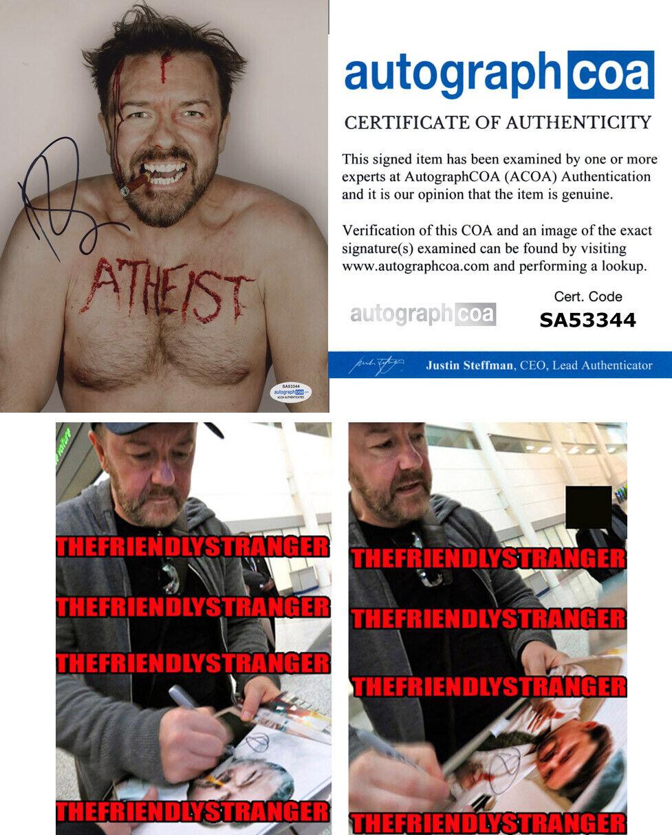 RICKY GERVAIS signed Autographed 8X10 Photo Poster painting d PROOF - OFFICE Golden Globes ACOA