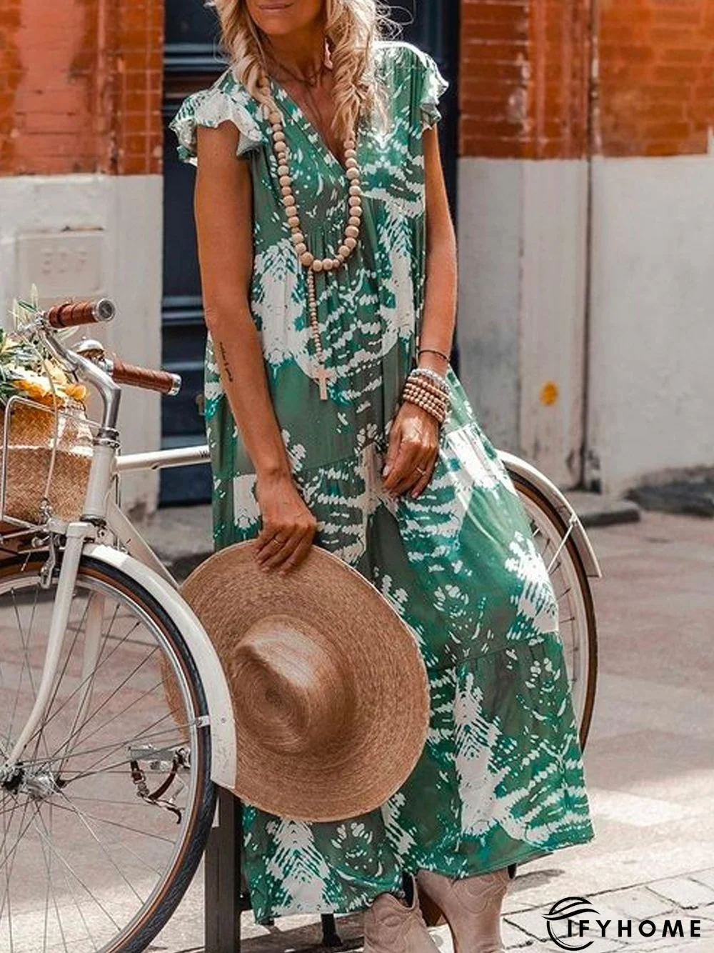 Casual Short Sleeve V Neck Weaving Dress | IFYHOME