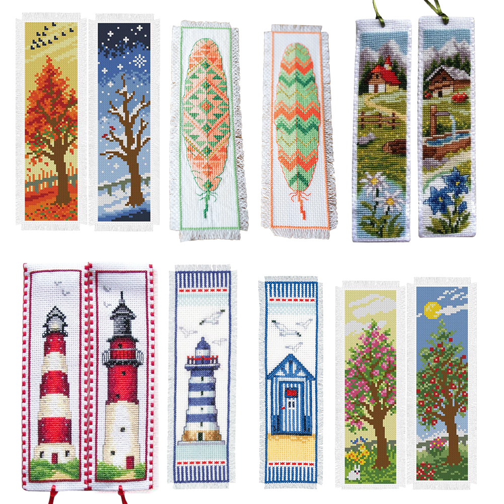 14CT Landscape Cross Stitch Set Bookmark Double Side Counted Embroidery Art