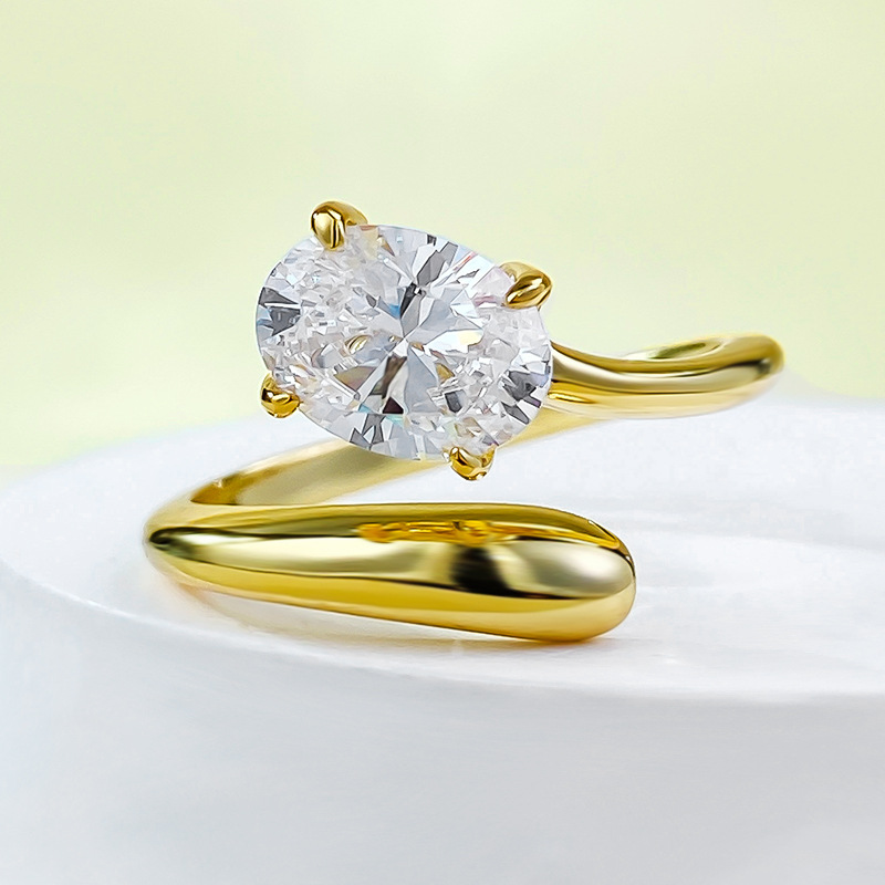 MIKAMU Jewelry: Minimalist Style Ring S925 Silver with 6*8mm Oval Zirconia Open Design Simple Birthday Gift Diamond Ring