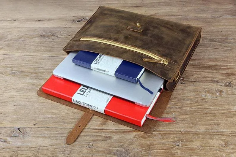 Rustic distressed leather crossbody bag , slim leather computer laptop bag for men , brown leather shoulder messenger bag.