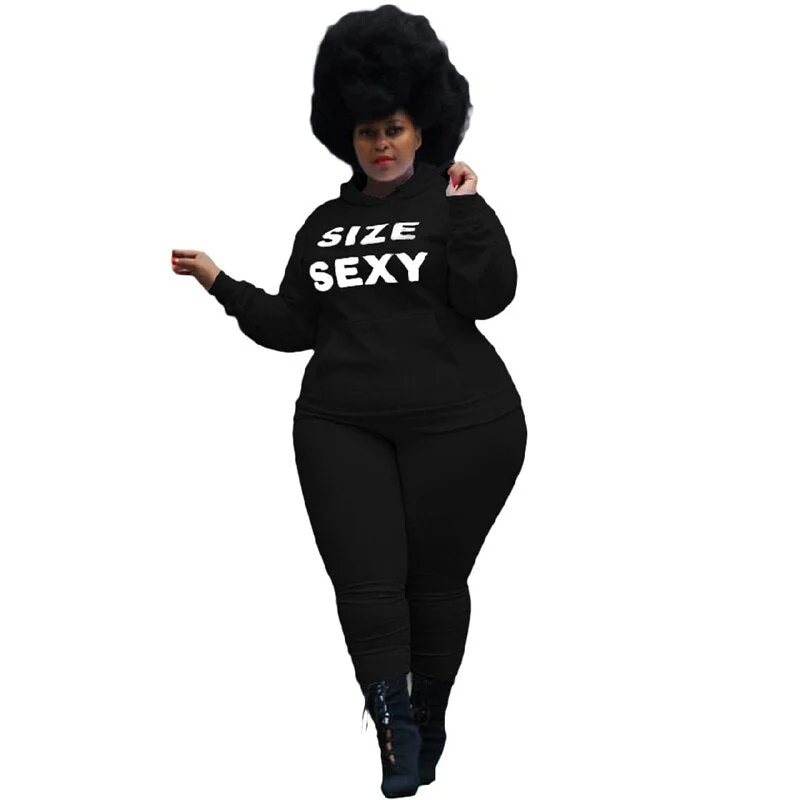 Plus Size Sweatsuit 2 Piece Set Women Crop Pockets Top Sweatpants Letter Casual  Bodycon Jogger Outfit Wholesale Dropshipping