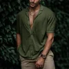Solid Color Lapel Short-sleeved Linen Simple Shirt