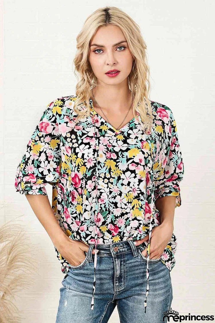 Floral Tie Neck Blouse