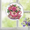 Kit d&rsquo;ornement solaire en diamant tasse &agrave; th&eacute; fleur en acrylique rond 7,87x7,87 pouces