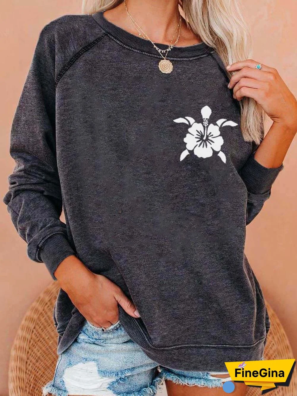 Women's Hawaiian Turtle Print Casual Sweatshirt