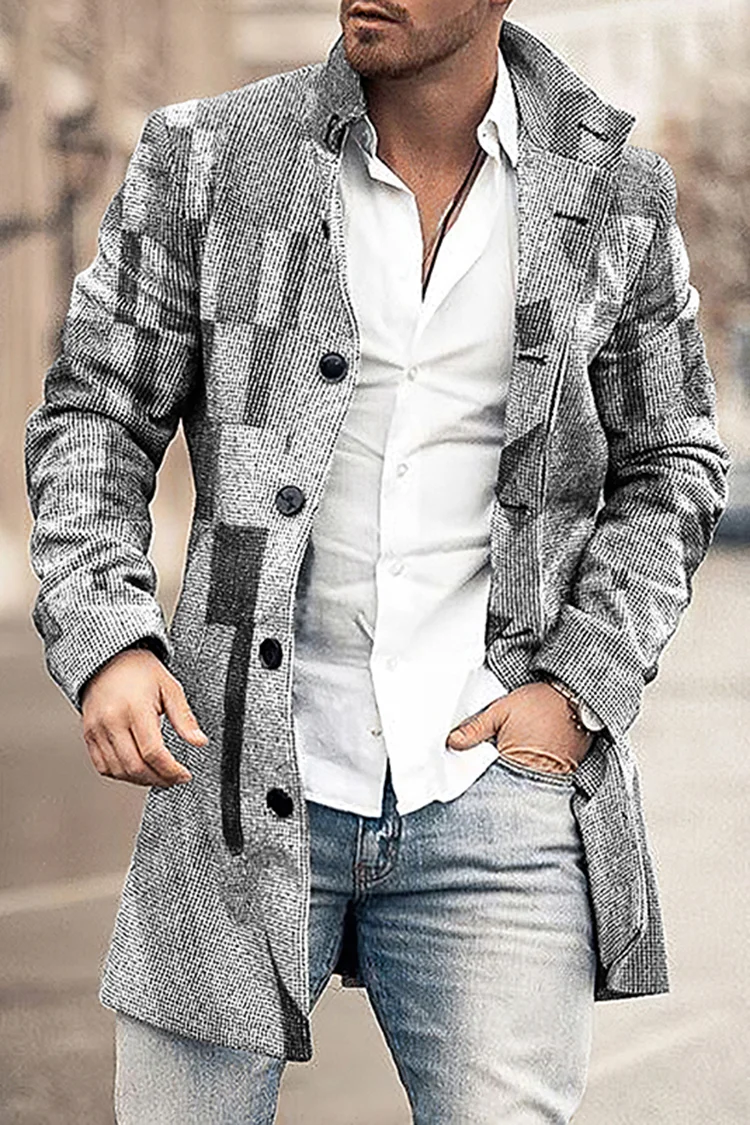Casual Geometric Grey Stylish Coat