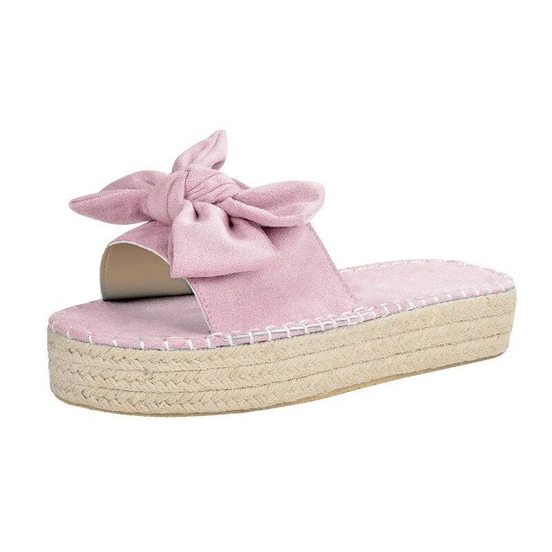2021Sandals For Women  Women Bowknot Slippers Summer Casual Beach Muffin Slip On Platform Ladies Sandals Dress Party Peep Toe