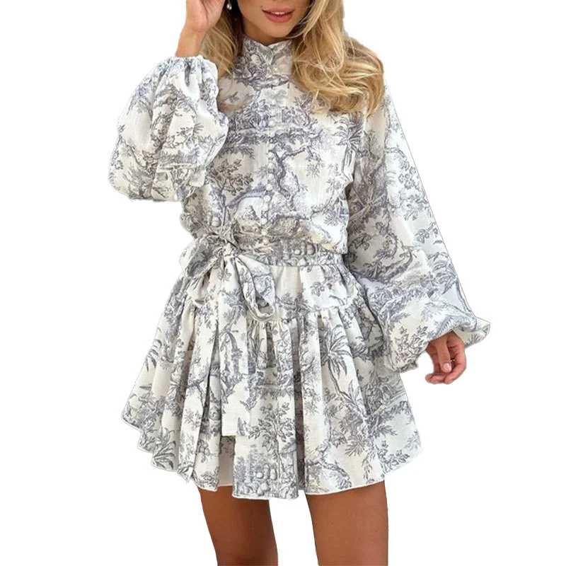 Uveng Uveng 2024 New Women's Temperament Elegant Fashion Long Sleeve With National Style Print Dress